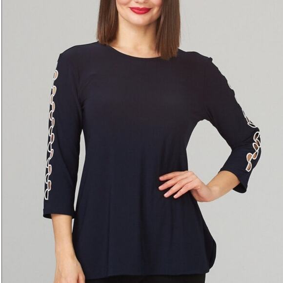Joseph Ribkoff tee style 201259 black keyhole 3/4 sleeve shirt woman's size 10 - Picture 1 of 8
